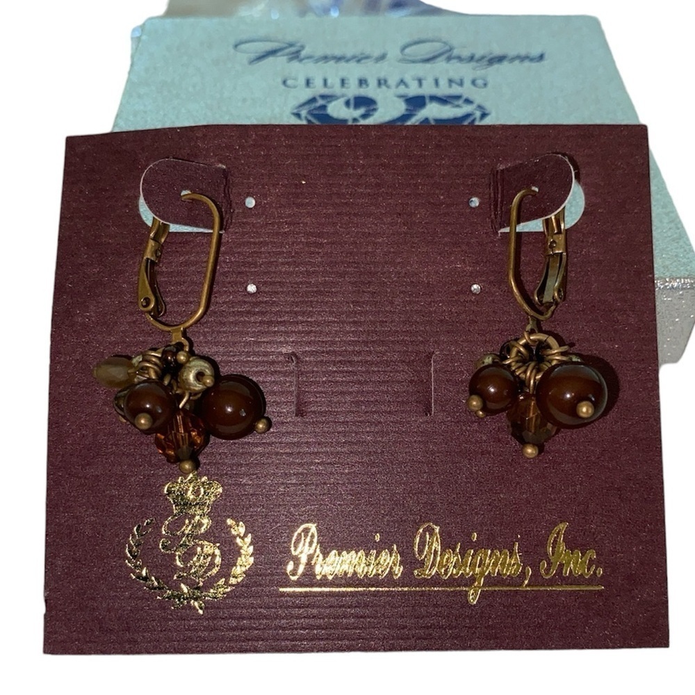 Premier Designs earrings Caramel Latte retired design brown tones new in box